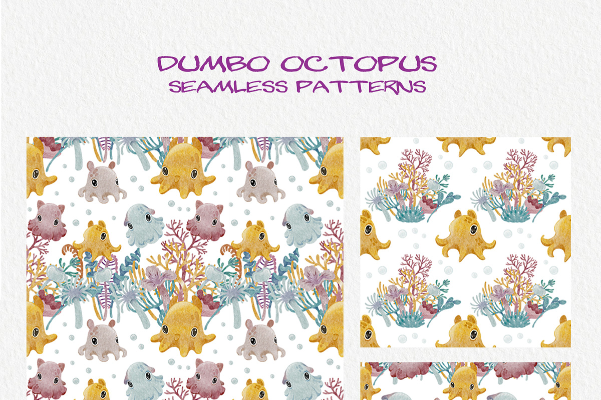 Dumbo Octopus Clipart and Patterns, an Animal Illustration by LukaJreym (Photo 9 of 9)
