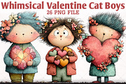 Whimsical Valentine Cat Boys Clipart, an Illustration by RobertsArt (Thumbnail 1 of 6)