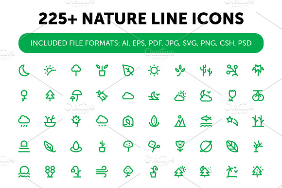 225 Nature Line Icons Set
