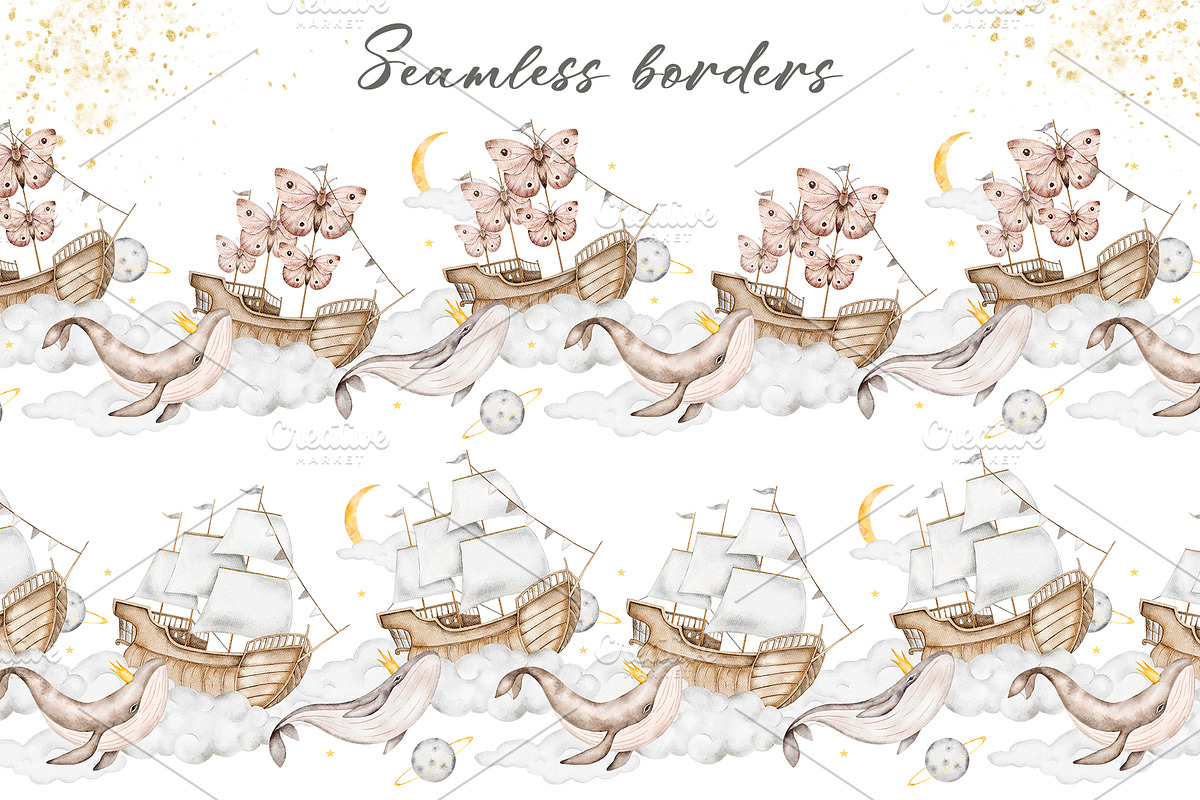 Dreamy Whales Watercolor Clip Art, a Decorative Illustration by Eves_Aquadreams (Photo 3 of 9)