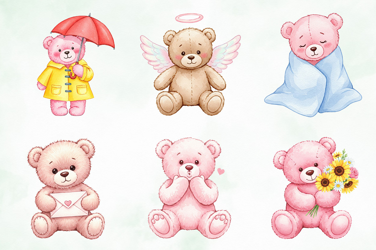 Watercolor Pink Cute Blush Teddy Png, an Illustration by Creative Art (Photo 5 of 10)