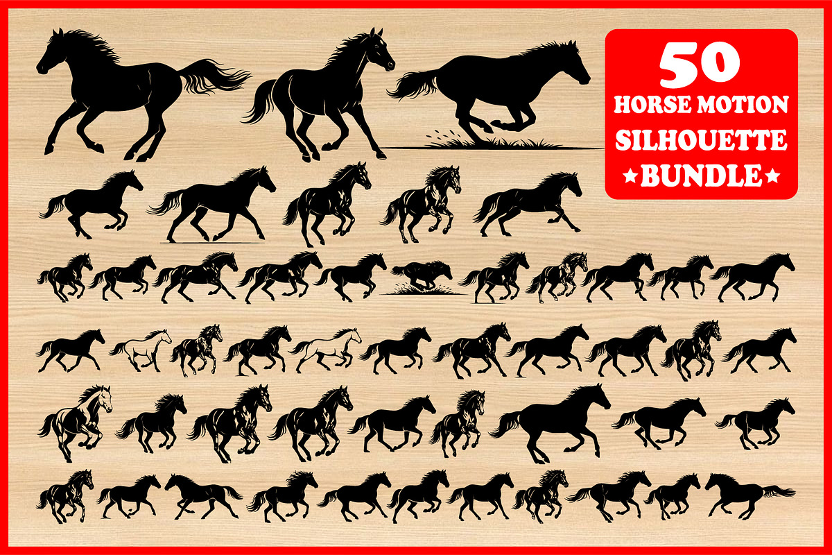 50 Horse Motion Silhouette Vector Bu, an Illustration by Designer_Momina (Photo 1 of 4)