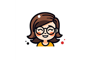 A Cheerful Cartoon Girl With Glasses