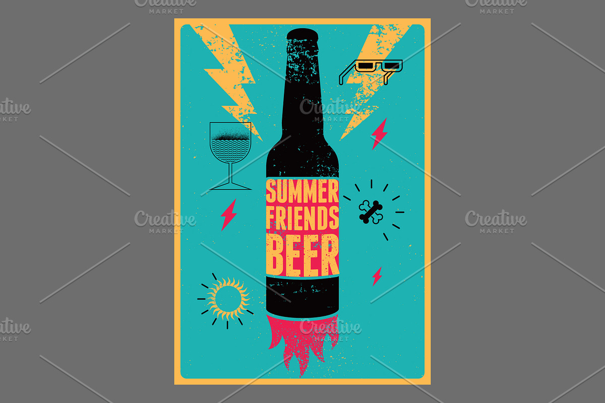 Summer Beer retro vector poster set, a Food Illustration by PoPaShop (Photo 5 of 12)