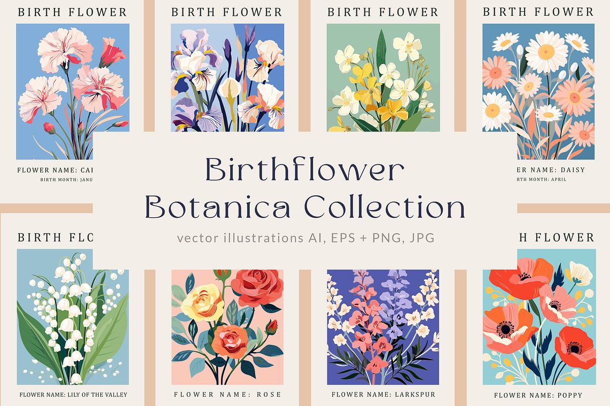 Birth Month Flower Market Wall Art, an Object Graphic by Olya Creative (Photo 1 of 12)