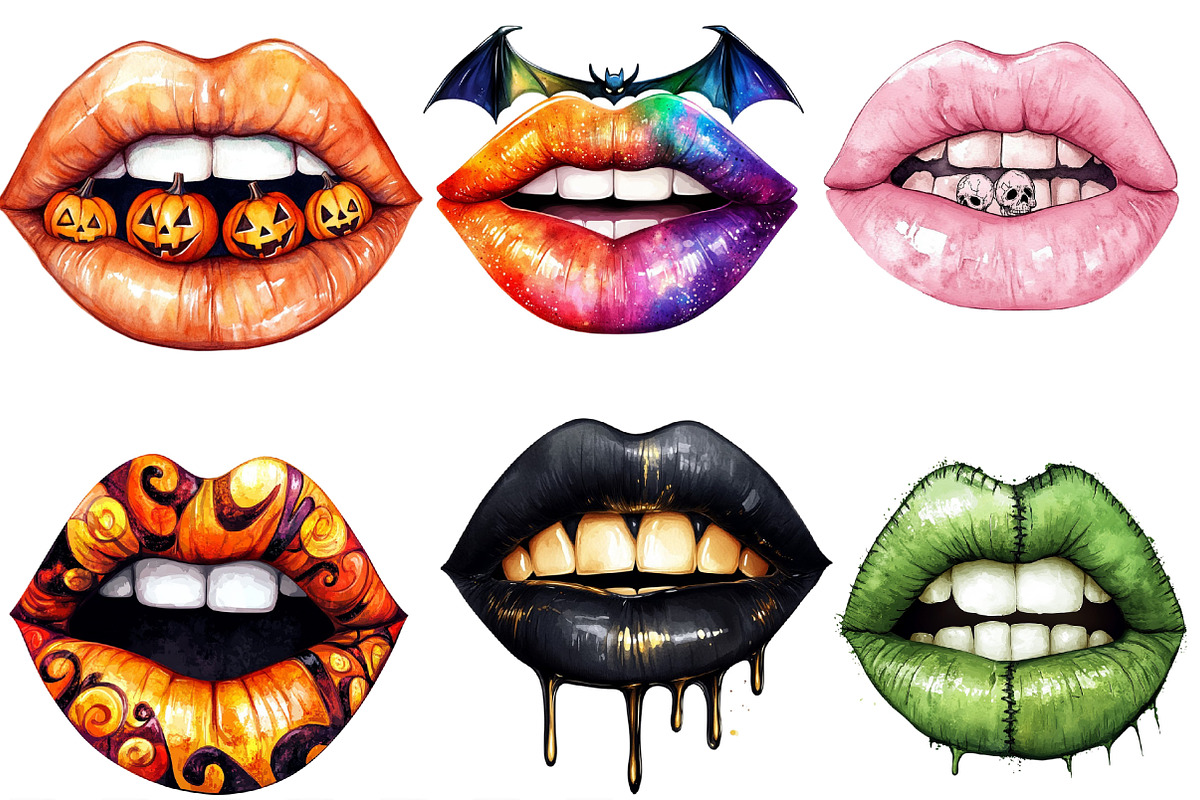 Watercolor Halloween Lips Clipart Bu, an Illustration by Designking (Photo 3 of 4)