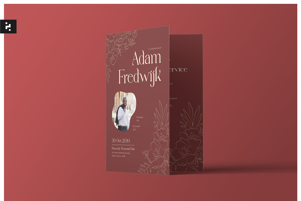 Red Floral Funeral Program, a Brochure Template by Neermana (Photo 1 of 4)