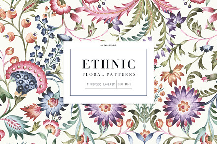 Ethnic Florals Watercolor Chintz!, a Pattern Graphic by Pink Linen