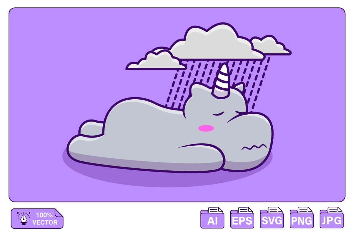 Cute Hippo Sadness With Raining, an Animal Illustration by Artstorystudio (Photo 1 of 3)
