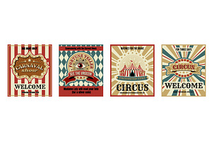 Retro circus carnival cards set, an Illustration by art PVP - market