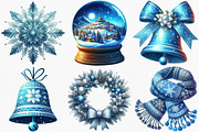 Watercolor Blue Christmas Clipart, an Illustration by Canvas Craft (Thumbnail 2 of 7)