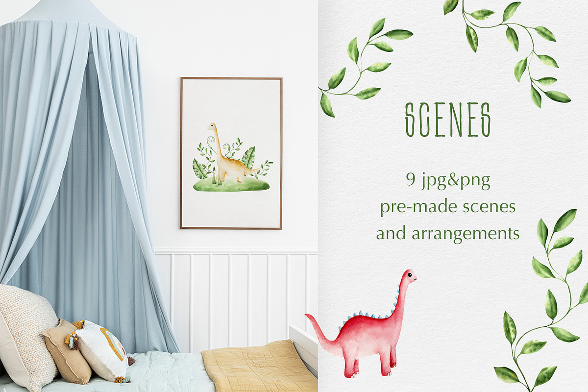 Cute dinosaurs|watercolor collection, an Animal Illustration by Navenzeles (Photo 3 of 12)