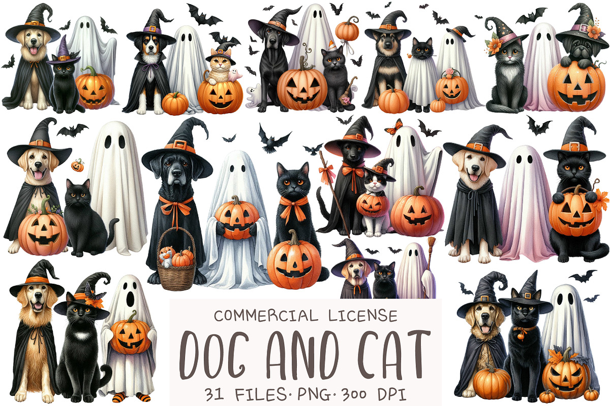 Halloween Dog and Cat Clipart, an Illustration by OK Design (Photo 1 of 5)