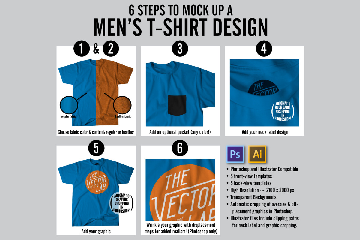 Men's T-Shirt Templates #02, a Shirt Mockup by TheVectorLab (Photo 2 of 4)
