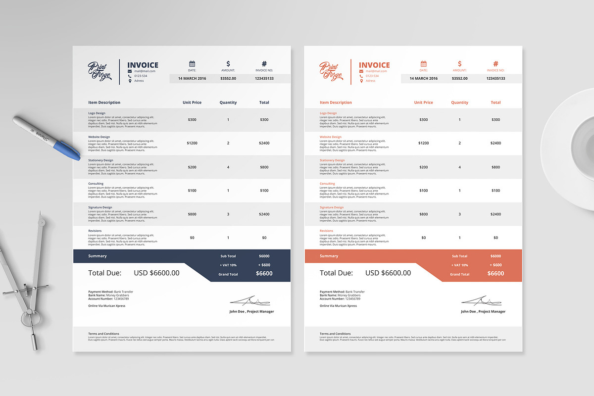 Invoice Template I, a Stationery Template by Print Forge (Photo 2 of 4)