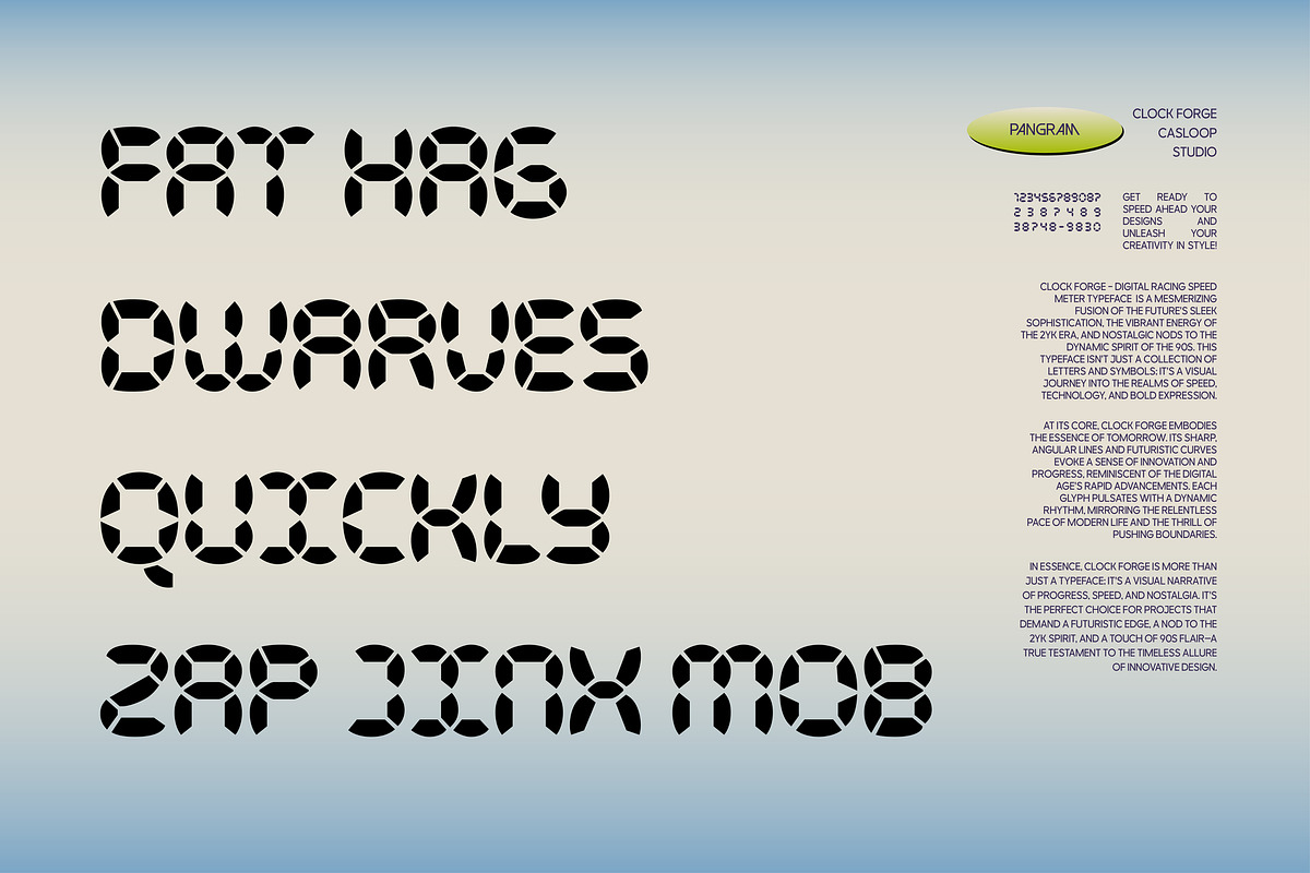 Clock Forge - Speed Meter Font, a Sans Serif Font by Casloop Studio (Photo 2 of 9)