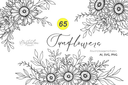 Sunflowers Line Art, an Object Graphic by CaraulanStore