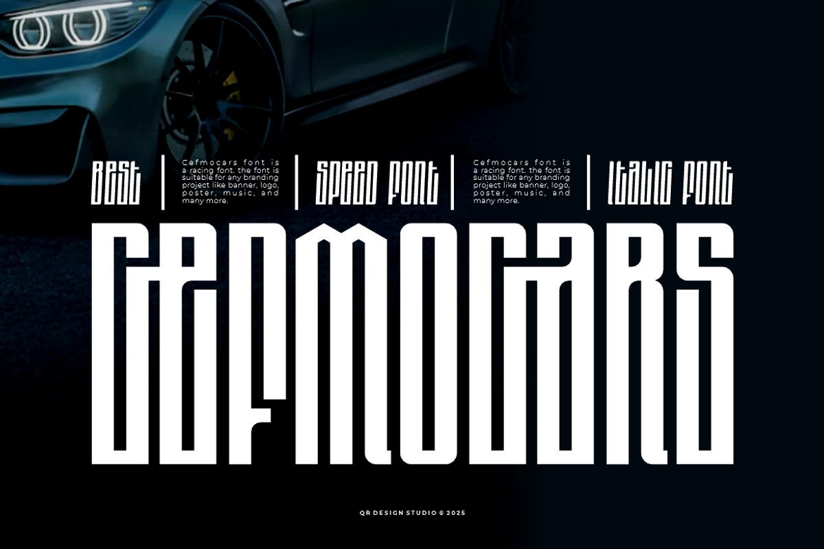 Cefmocars - Racing Font, a Sans Serif Font by QR Design Studio (Photo 1 of 9)