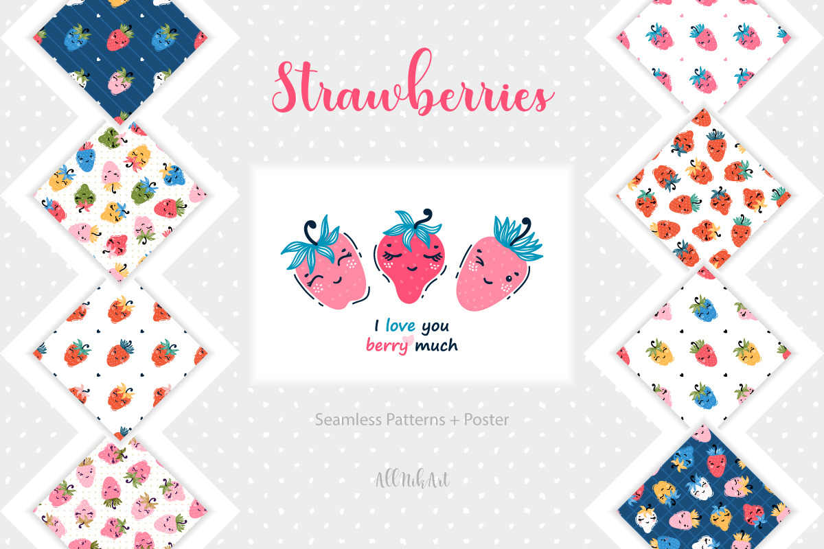 Cute Strawberries Patterns, a Pattern Graphic by AllNikArt