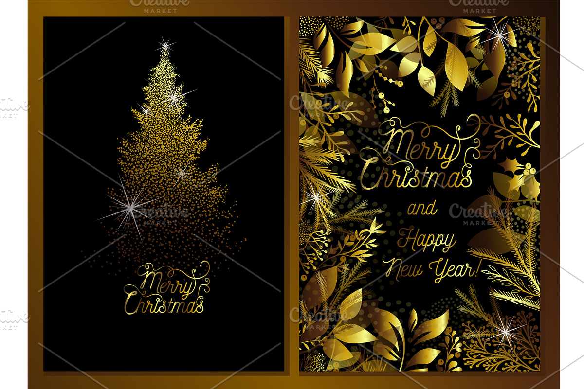 Golden Christmas card with twigs, an Illustration by Nenahliadava Design