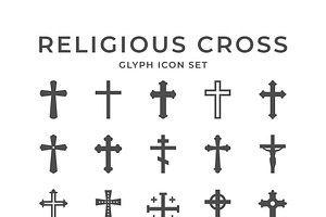 Set glyph icons of religious cross, a Solid Icon by motorama