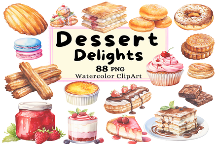 Dessert Delights Collection Clipart, a Food Illustration by Watercolor Digital