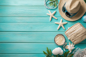 Beach essentials arranged beautiful, a Photo by Pavel_design