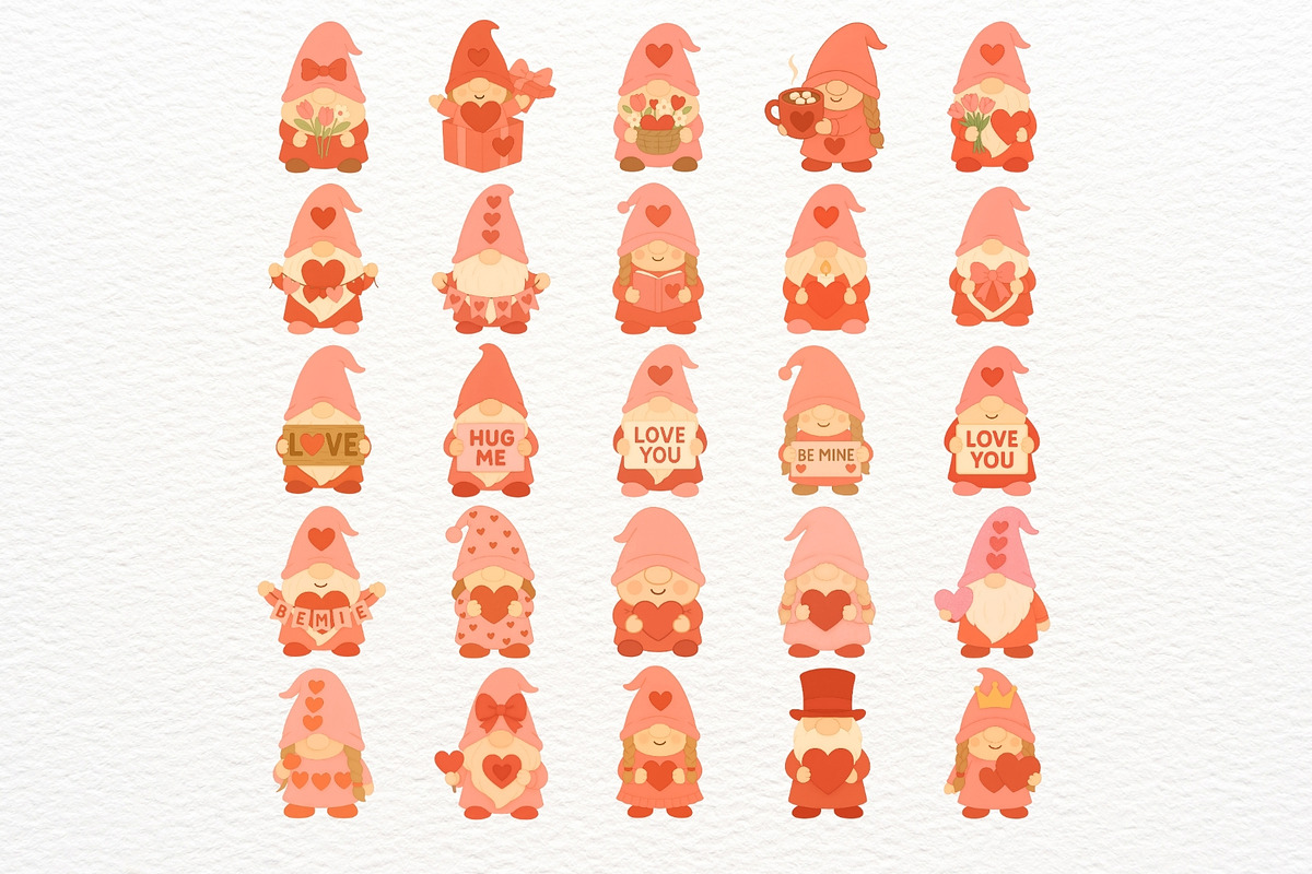 Valentine Gnome Clipart Set, a Seasonal Illustration by Nicolle's Colorful Art (Photo 3 of 6)