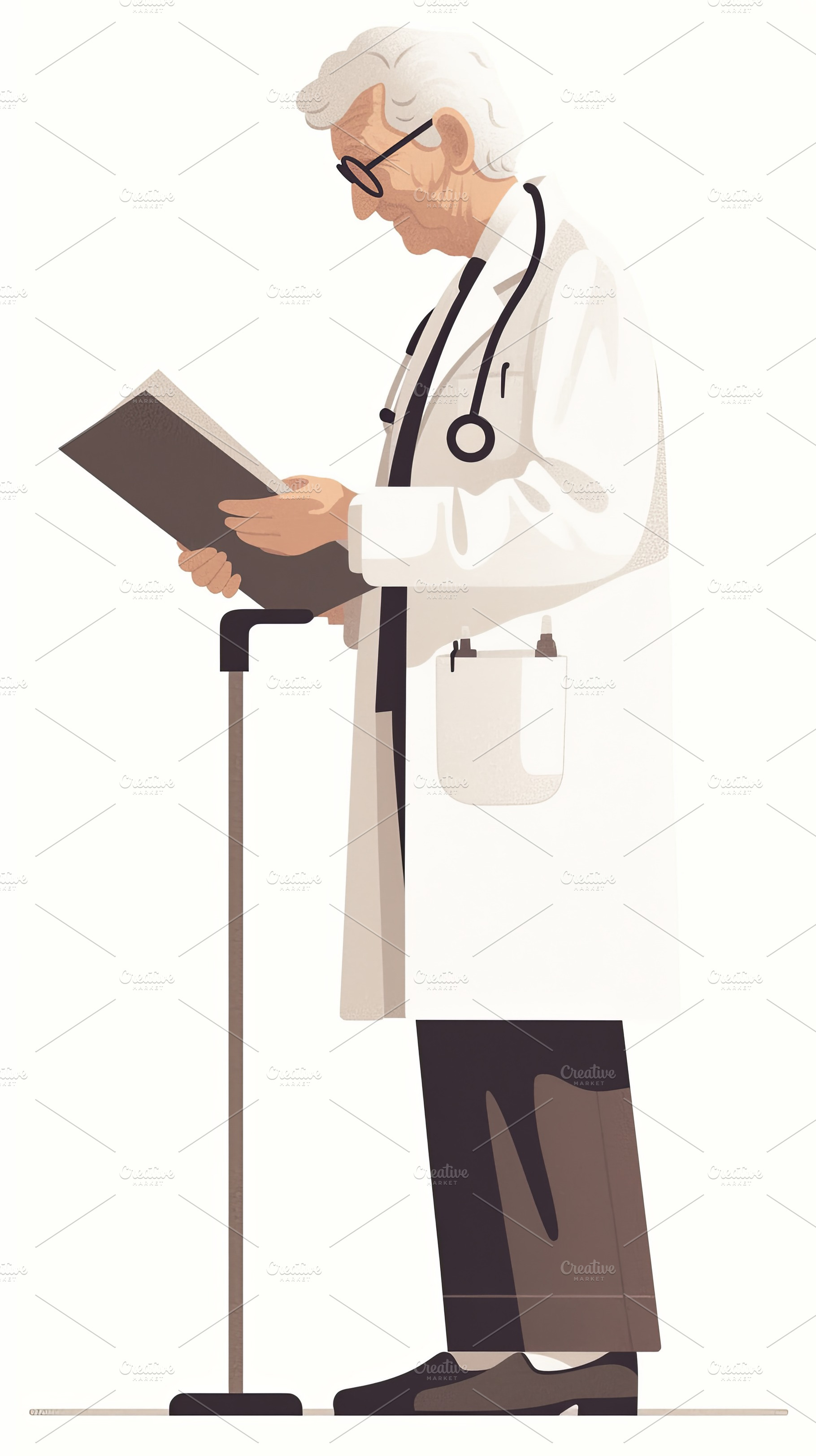 Elderly doctor reading patient file while standing with professional medical in, a Photo by AS photostudio