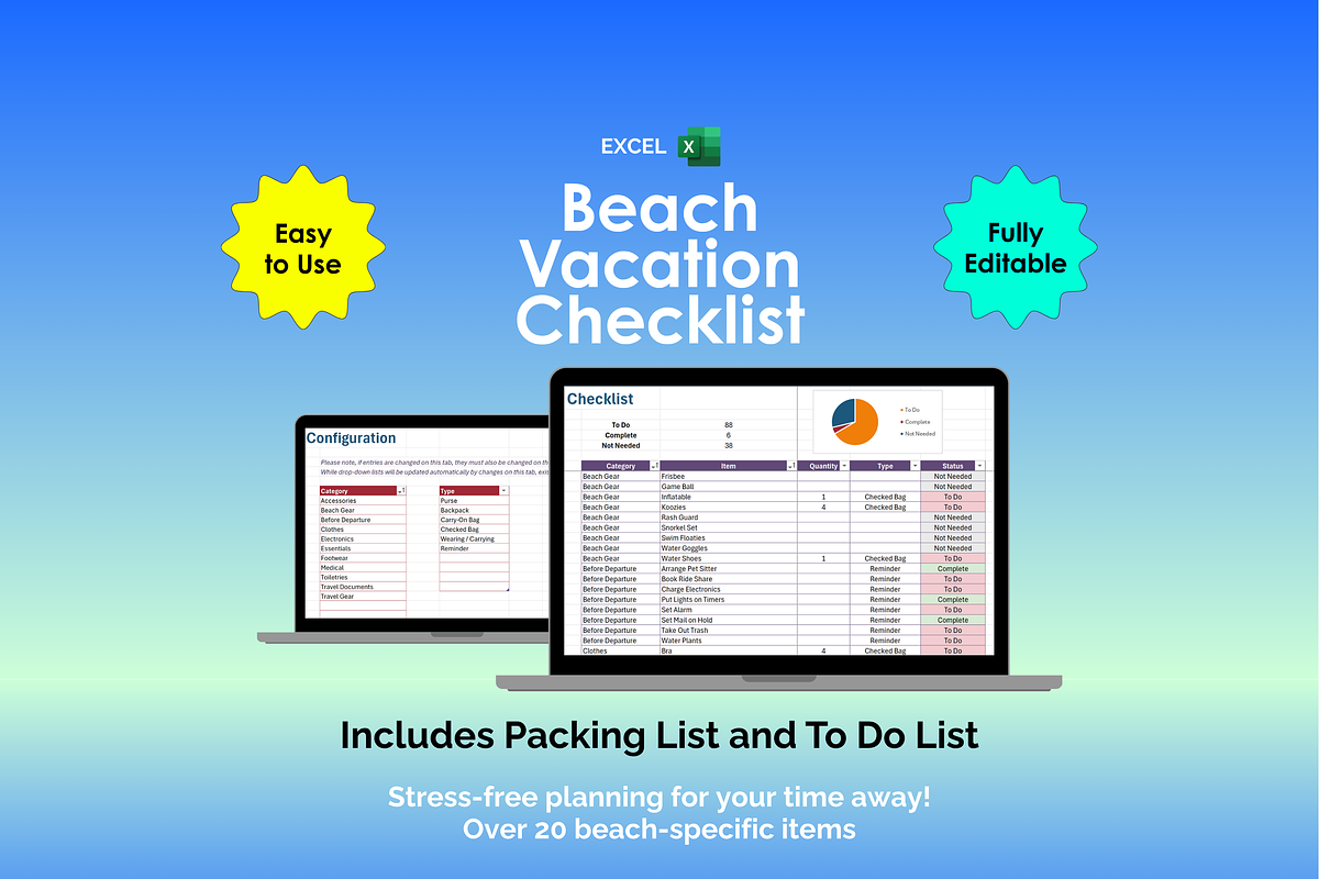 Beach Vacation Checklist - Excel