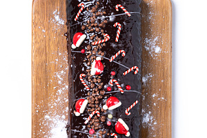 Christmas chocolate yule log cake