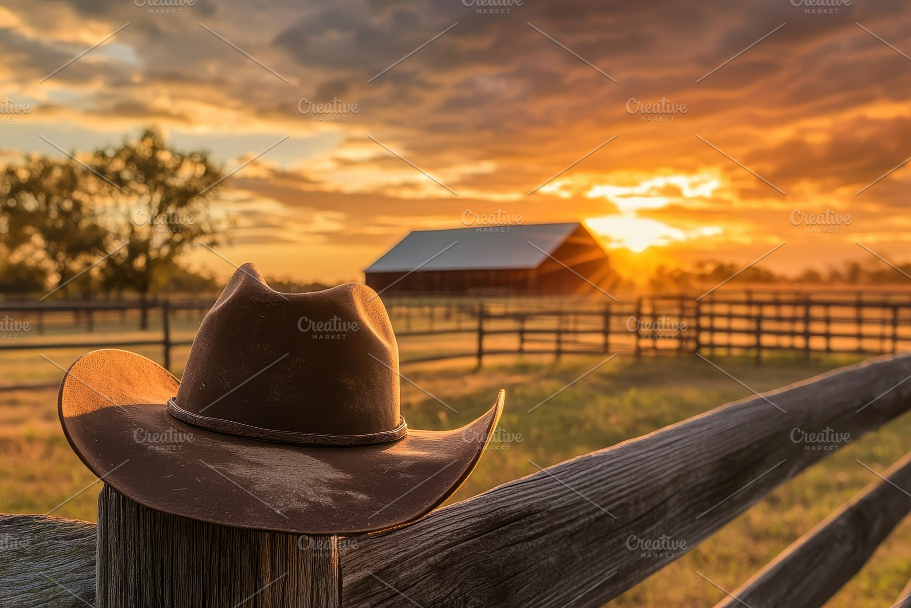 Cowboy hat rests on rustic wooden, a Photo by Pavel_design