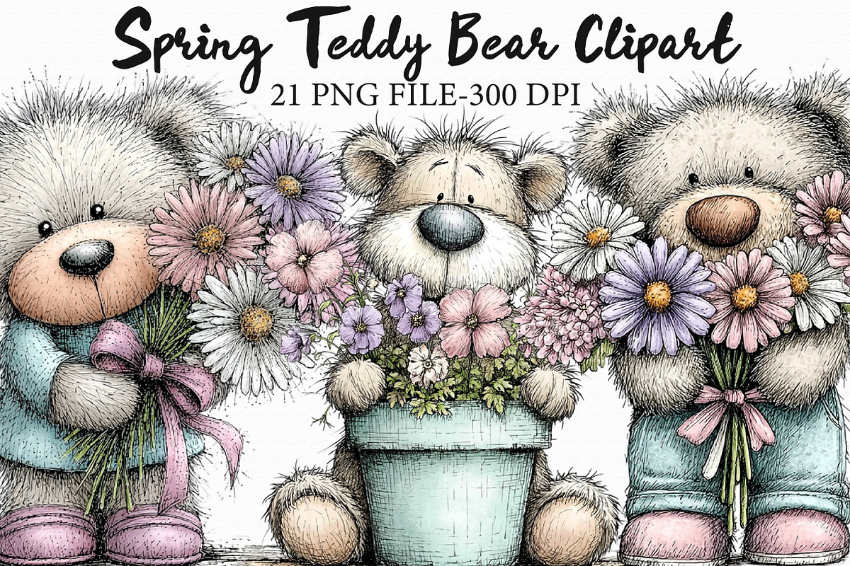 Spring Teddy Bear Clipart, an Illustration by Libby Wishes (Photo 1 of 5)