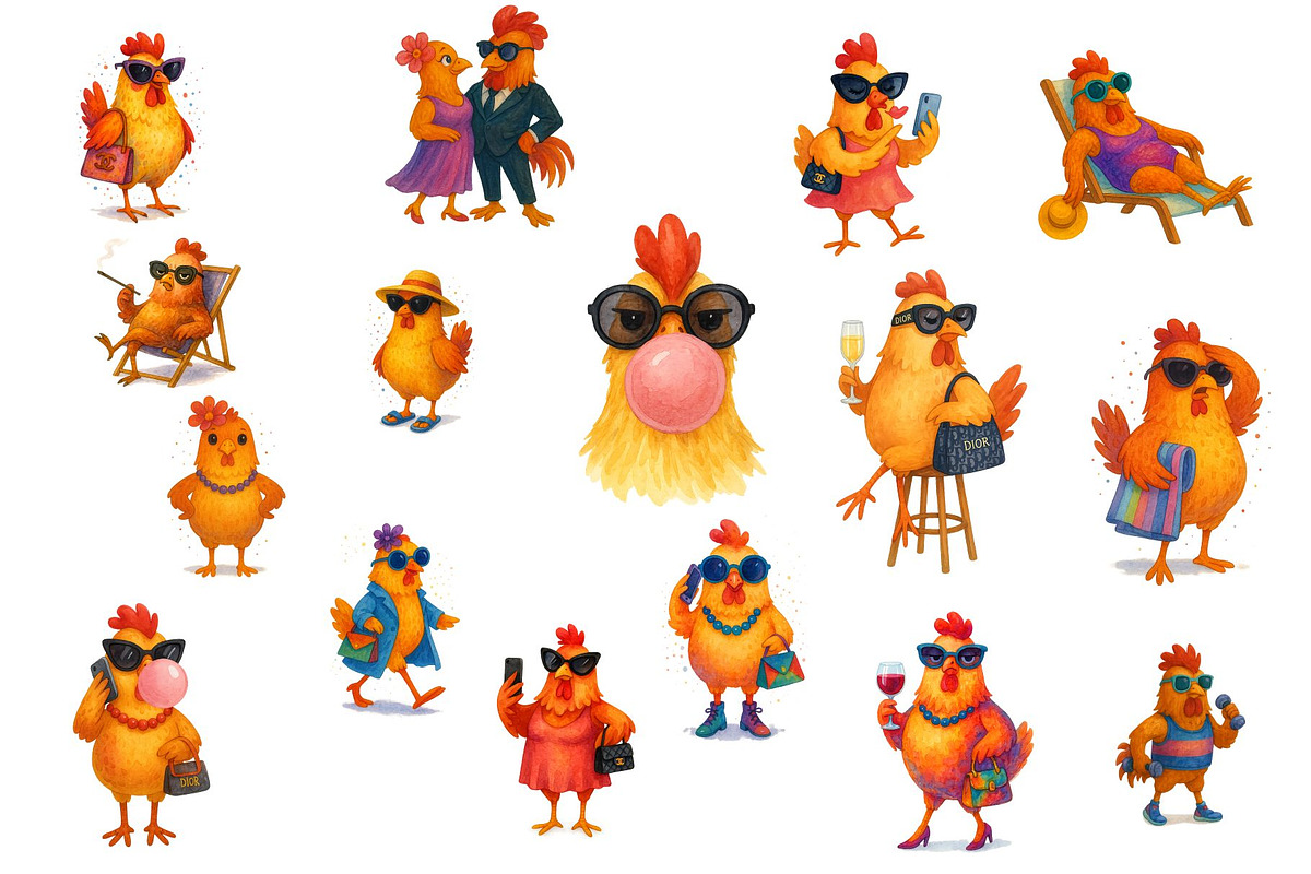 Fashion Hen Watercolor Clipart, an Animal Illustration by GeoWander (Photo 2 of 3)