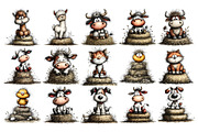 Hay Bale Animals Watercolor Clipart, an Animal Illustration by Nicolle's Colorful Art (Thumbnail 2 of 6)