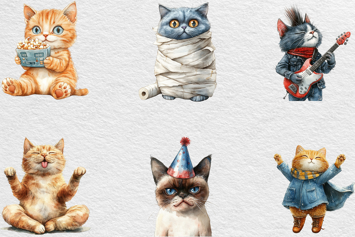 Funny Cat Clipart Quirky Cat Clipart, an Illustration by Black Bird Studio (Photo 6 of 6)