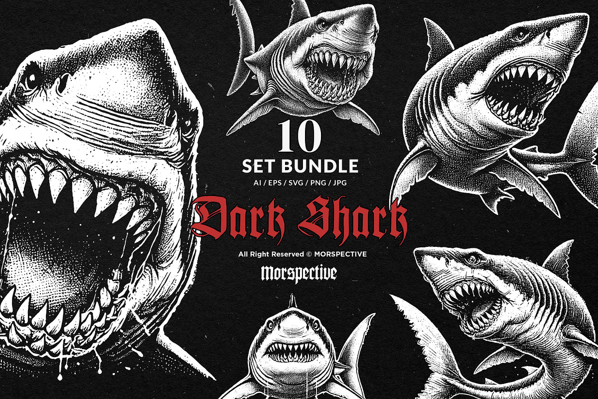 10 Bundle Dark Art Shark Fish Beast, an Illustration by Morspective (Photo 1 of 7)