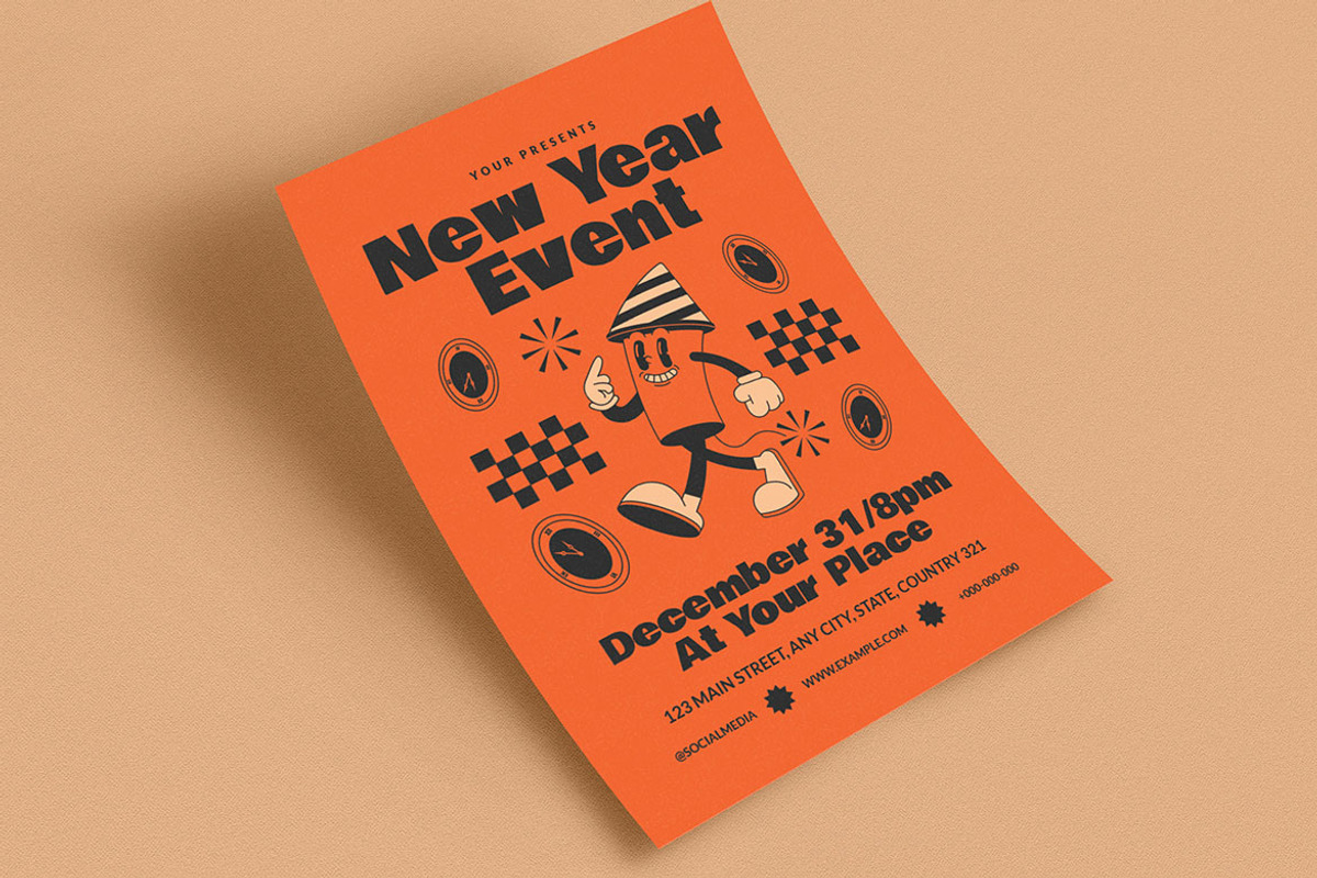 Retro Trendy New Year Event Flyer, a Flyer Template by Guuver (Photo 3 of 3)