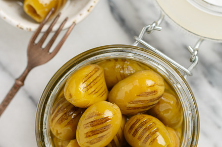 Grilled green olives