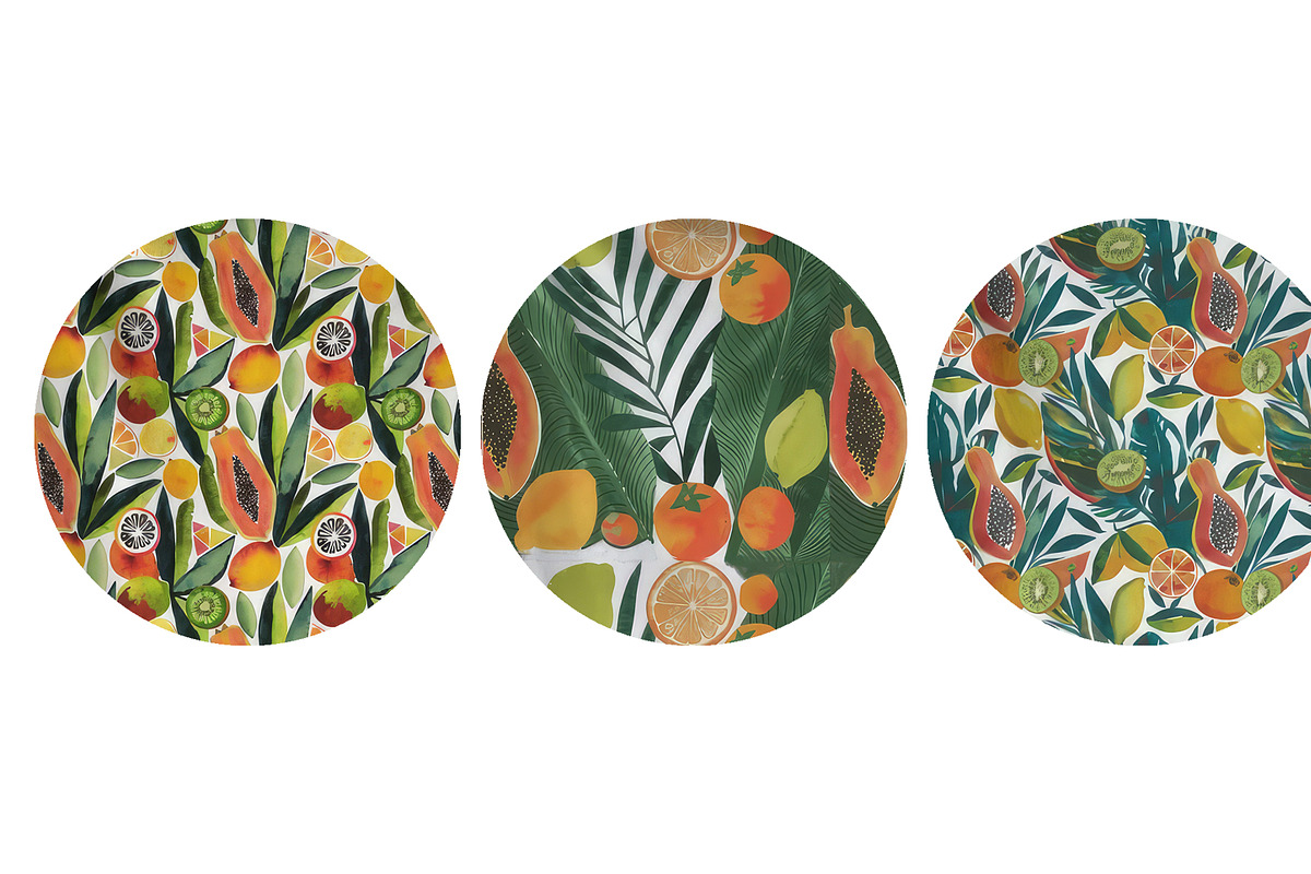 Watercolor tropical fruits patterns, an Illustration by SketchArtStudio (Photo 6 of 6)