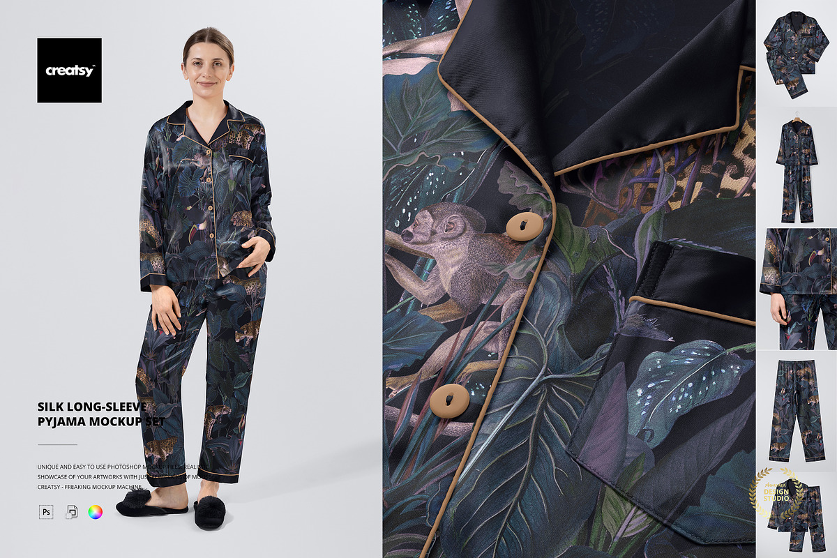 Silk Long-sleeve Pyjama Mockup Set, a Shirt Mockup by creatsy5 (Photo 1 of 12)