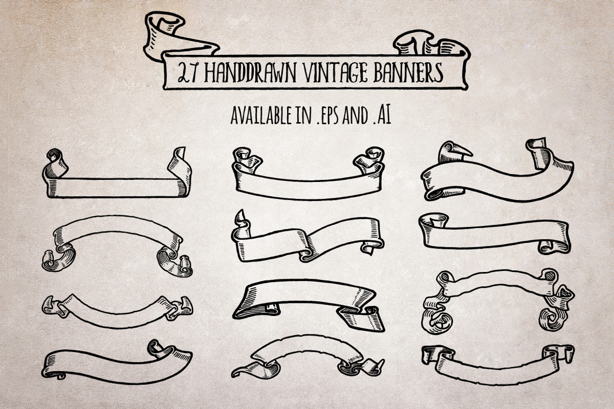 27 Handdrawn Vintage Banners, an Illustration by Cuppakeri (Photo 1 of 2)