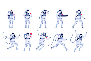 Cartoon Astronaut. Flat Astronauts