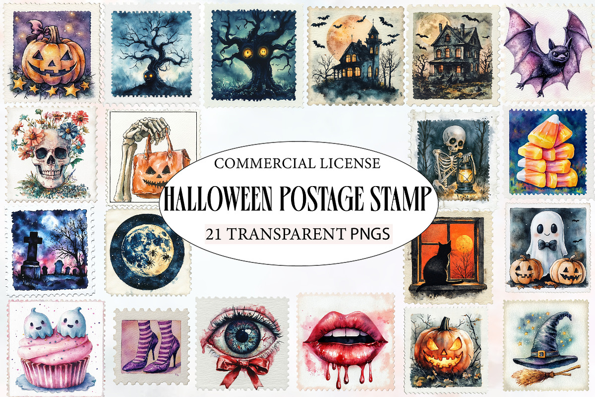 Halloween postage stamp clipart, an Illustration by Designworld (Photo 1 of 6)