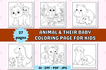 Animal & Their Baby Coloring Page