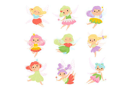 Cute Little Fairies in Colorful, a Person Illustration by TopVectors