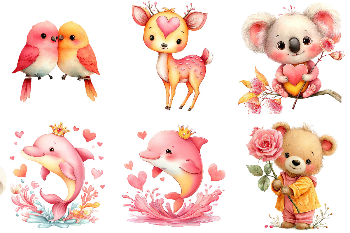 Valentine Animals Clipart, an Illustration by DreamArtGraphic (Photo 2 of 4)