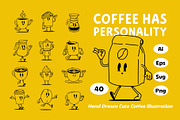 40 Hand-drawn Cute Coffee, a Food Illustration by Jiwstudio (Thumbnail 1 of 12)