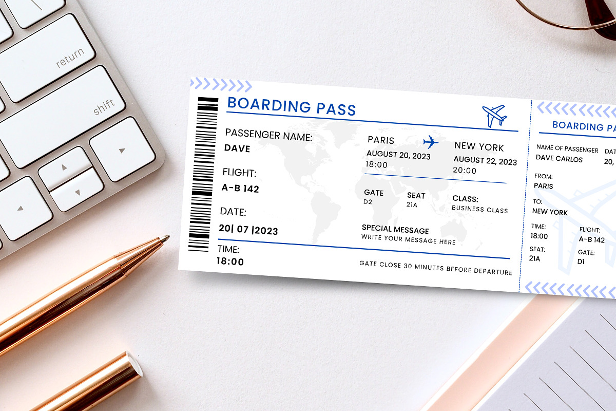 Editable Boarding Pass Ticket Design, a Templates & Theme by Snapybiz (Photo 1 of 10)