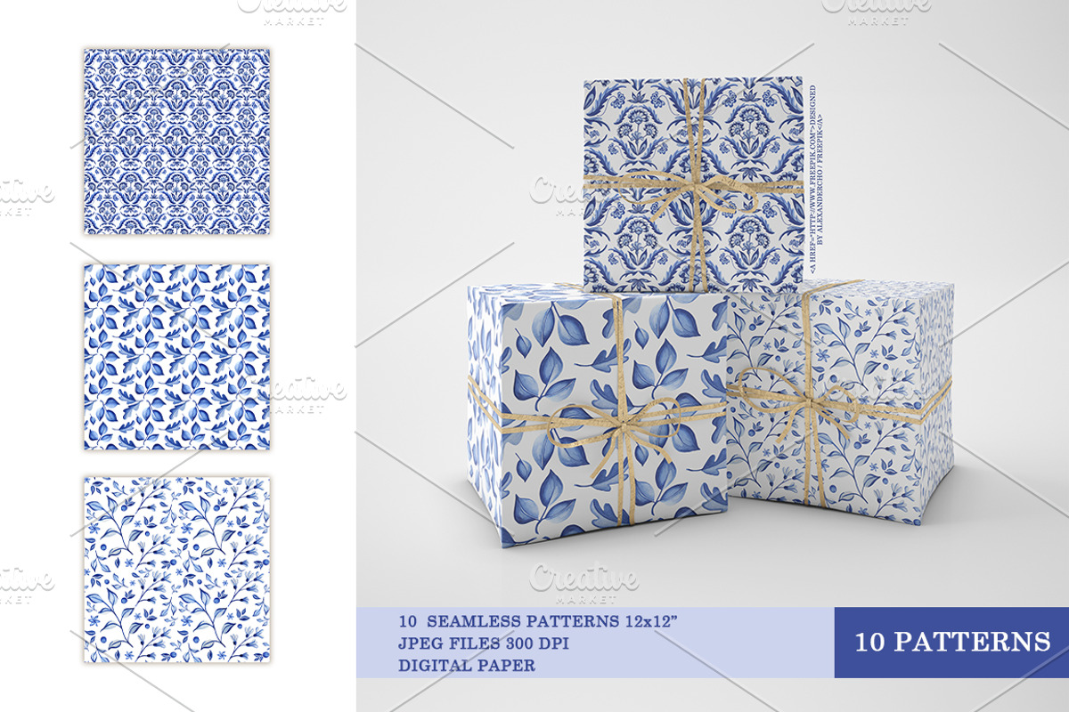 Blue flowers design. Blue pattern, a Decorative Illustration by Alla Art Poster (Photo 2 of 8)